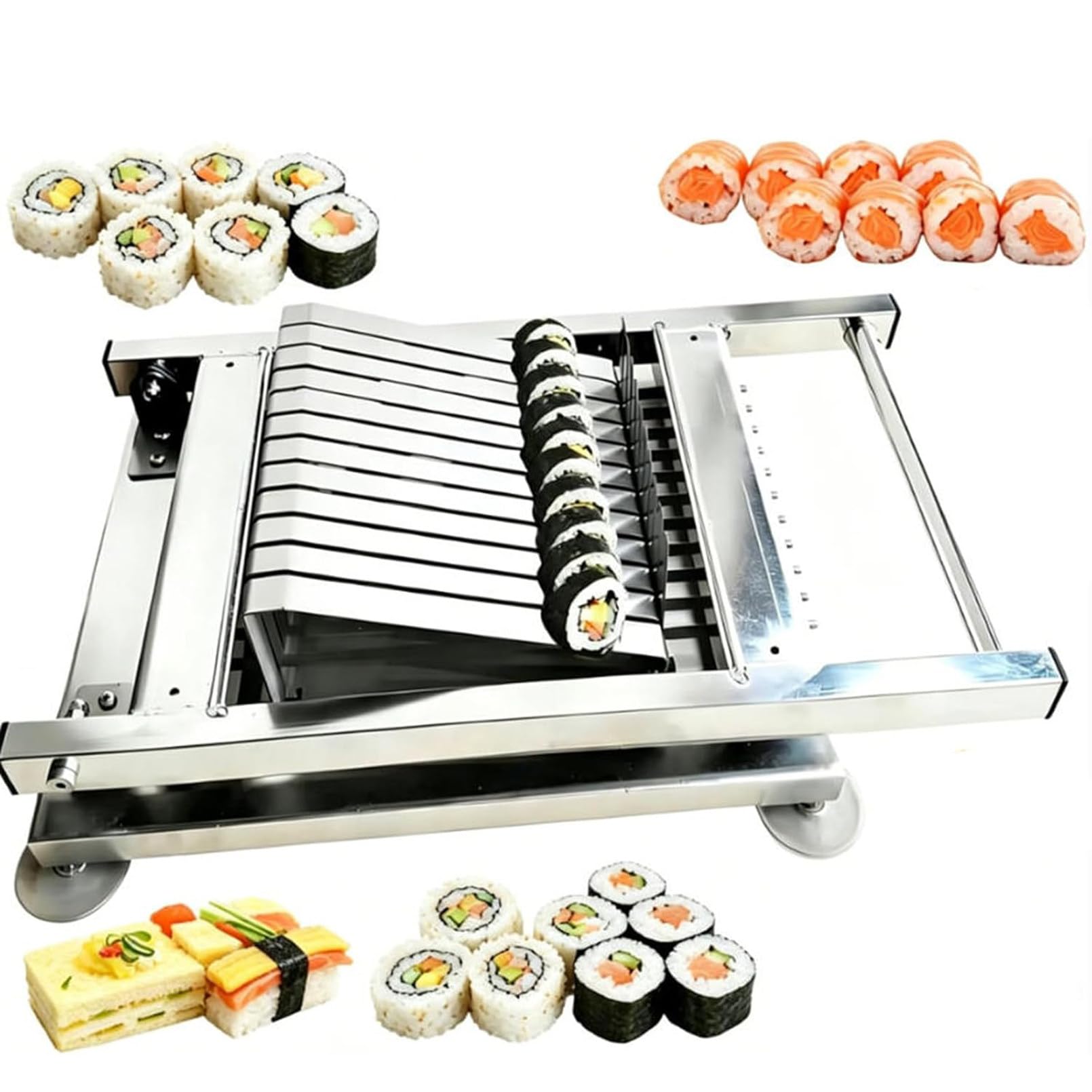 Sushi Rollschneider aus Edelstahl, kommerzieller Sushi-Schneider, manuelle 8-teilige Trennwand mit rutschfesten Saugfüßen