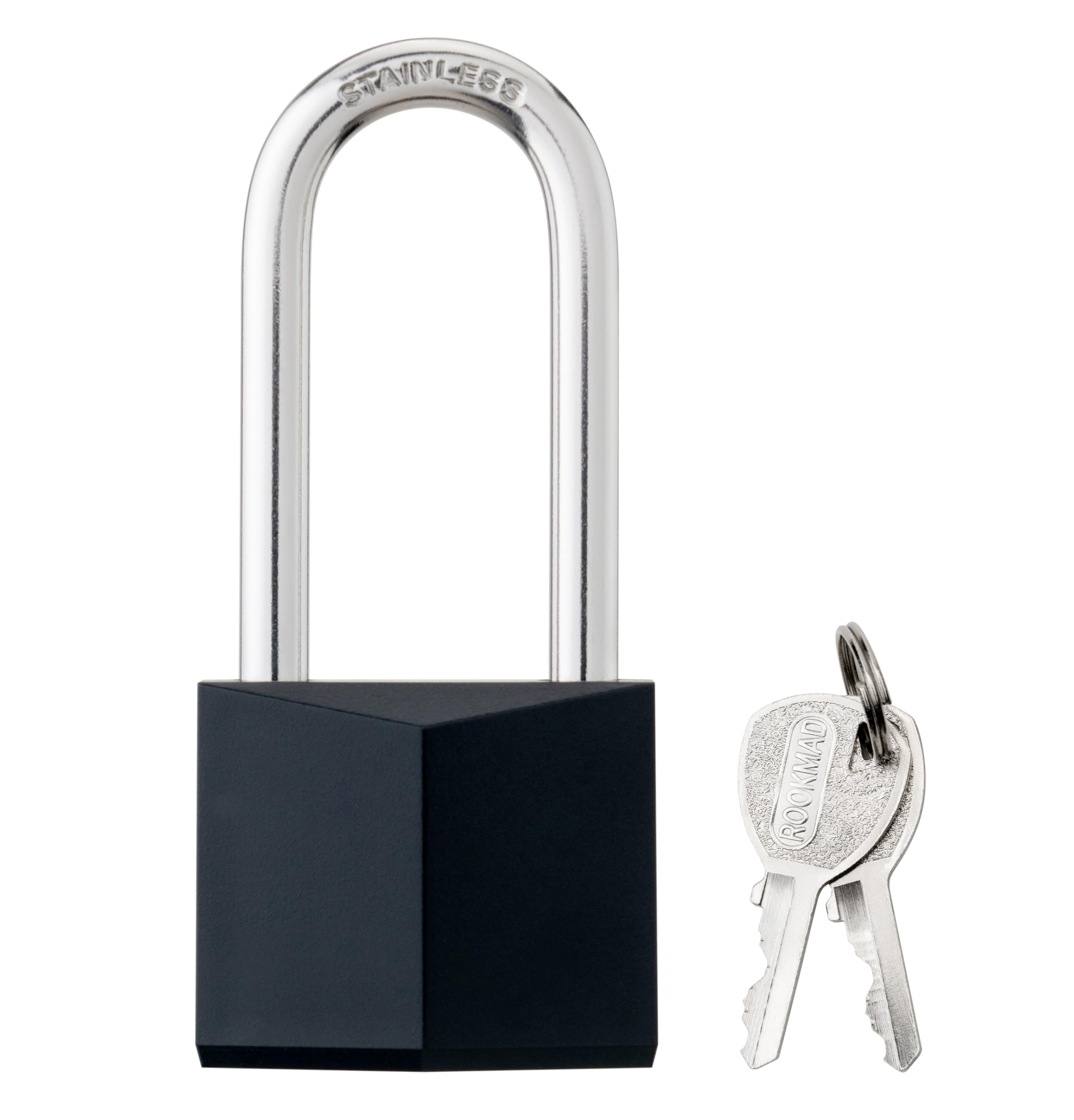 Paquete de 8 candados con llave igual, candado con llave de latón cubierto negro con grillete largo de acero inoxidable, cuerpo de cerradura de 1-9/16 pulgadas, cerraduras inoxidables para