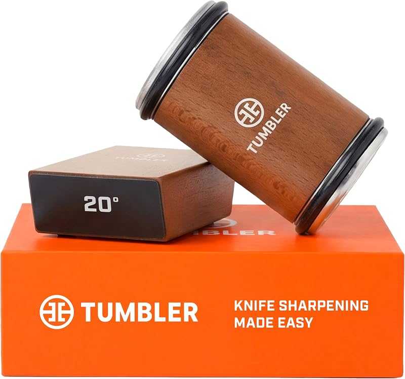 The Original Tumbler Rolling Knife Sharpener™ (Wood) | Rolling Knife Sharpener Tool for Kitchen Knives, Kit Offers 15 & 20 Degree Sharpening (Wood)
