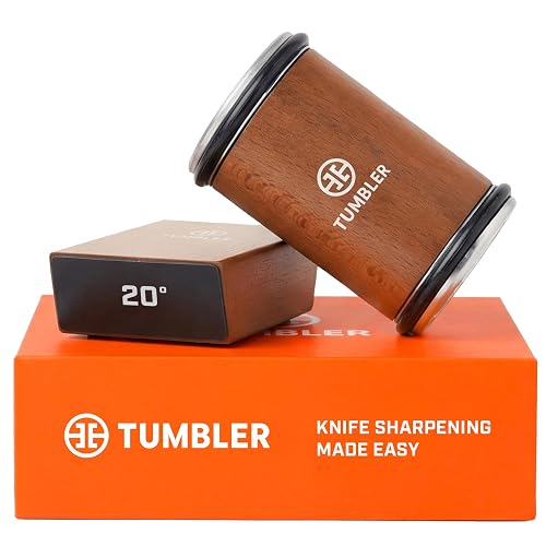 The Original Tumbler Rolling Knife Sharpener™ (Wood) | Rolling Knife Sharpener Tool for Kitchen Knives, Kit Offers 15 & 20 Degree Sharpening (Wood)