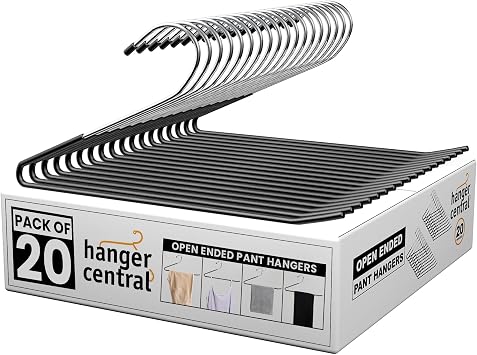 20 Pack Open Ended Pants Hangers   Heavy Duty Metal Jean Hangers with Non Slip Rubber Coating   Space Saving Clothes Hangers for Closet, Skirts, Slacks, Trousers   Black