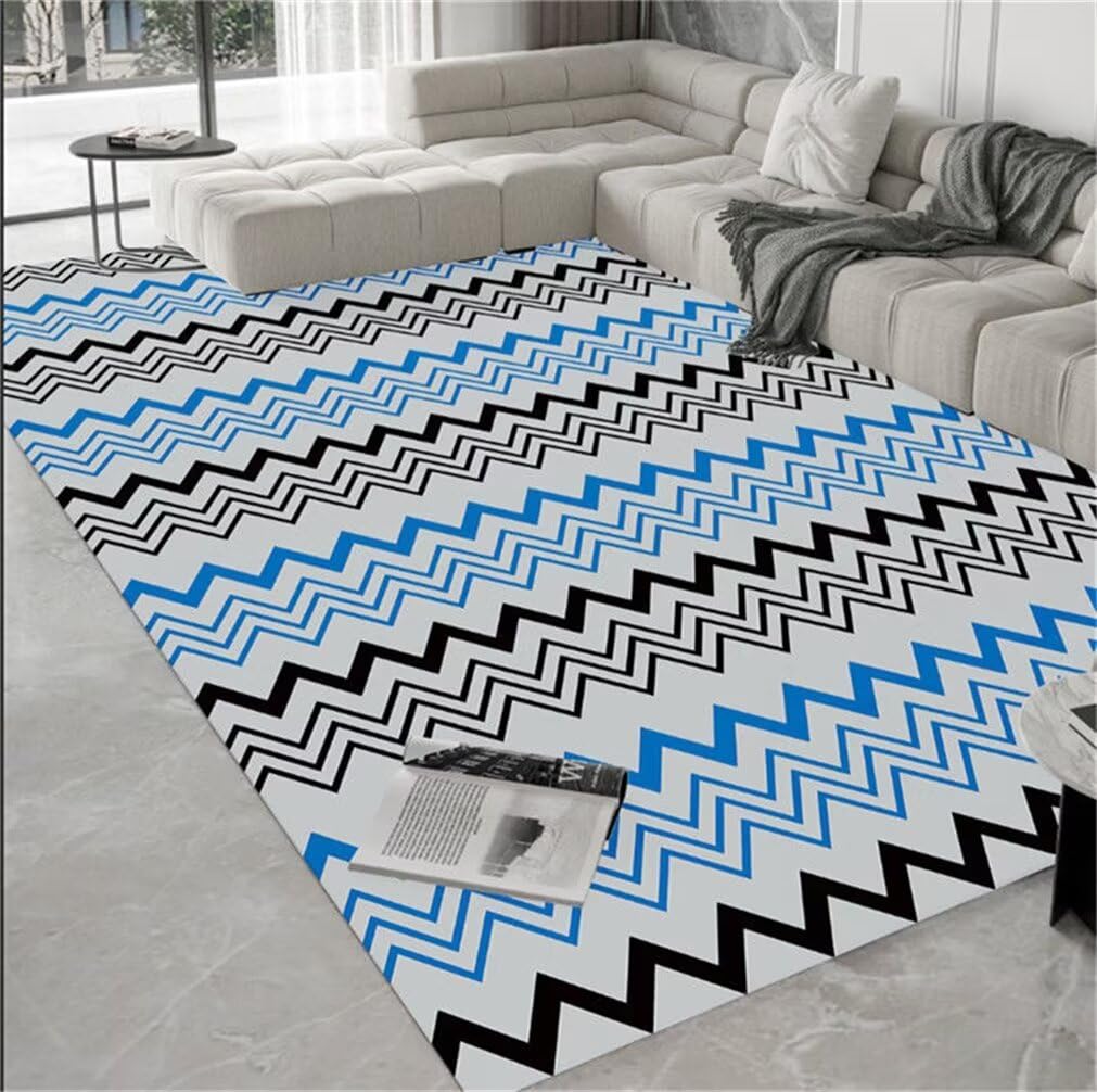 Tapis descente de lit bleu 200x300cm grand tapis salon doux antidérapant moderne