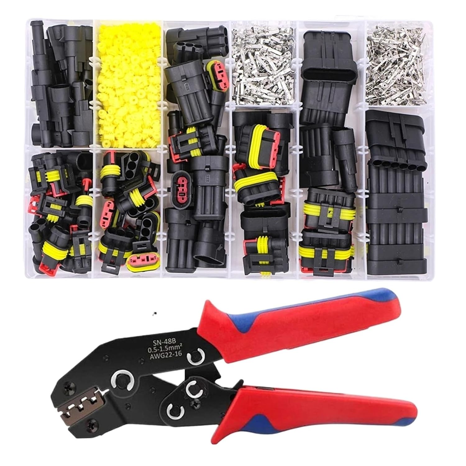 1004PCS Waterproof Automotive Electrical Connector Plug Kit 1/2/3/4/5/6 Pin with Automotive Blade Fuses for Car Motorcycle Truck(1005pcs)
