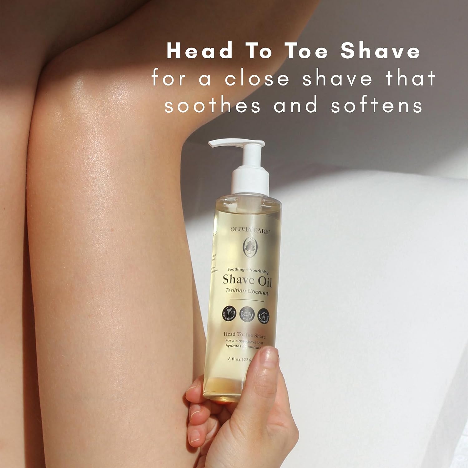 Tahitian Coconut Shave Oil, Moisturizing Razor Glide Oil for Smooth Close Shave, Hydrating Pre-Shave & Shaving Oil for Legs, Body & Bikini Area, Safflower & Coconut Oil Formula, 8 fl oz