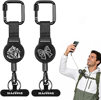 Anti-Theft Phone Tether with Retractable Steel Lanyard & Tether Tab 2 Pack | Hiking & Bowknot Design, Locking Carabiner, Universal Phone Tether Tab, Extra Key Ring, Anti-Drop Strap for Hiking & Outdoor