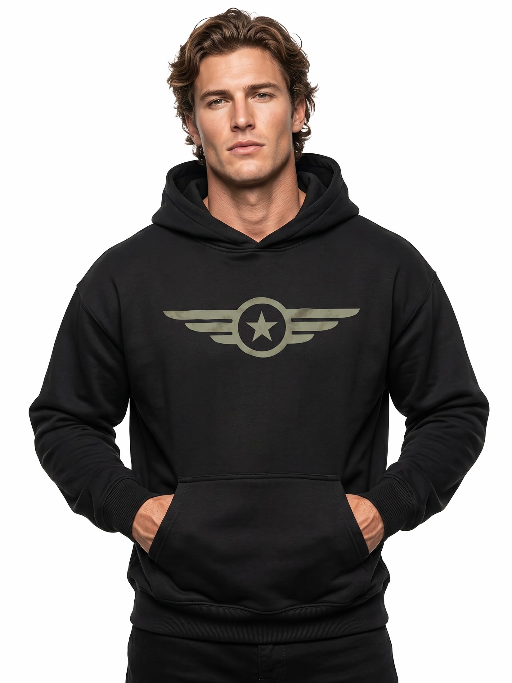 MAKAYA bluza z kapturem męska Air Force z gwiazdą USA army styl militarny vintage bawełniany hoodie