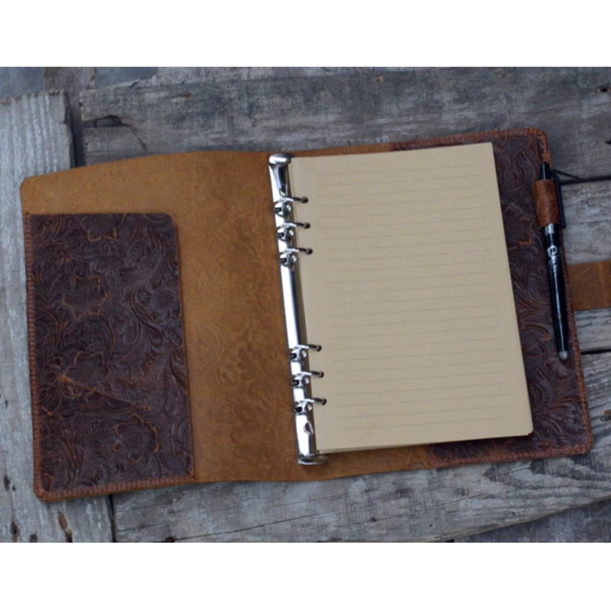 JJNUSA Refillable A6 Leather Journal Writing Notebook, A6 Leather Travel Journal with Pockets - Image 3