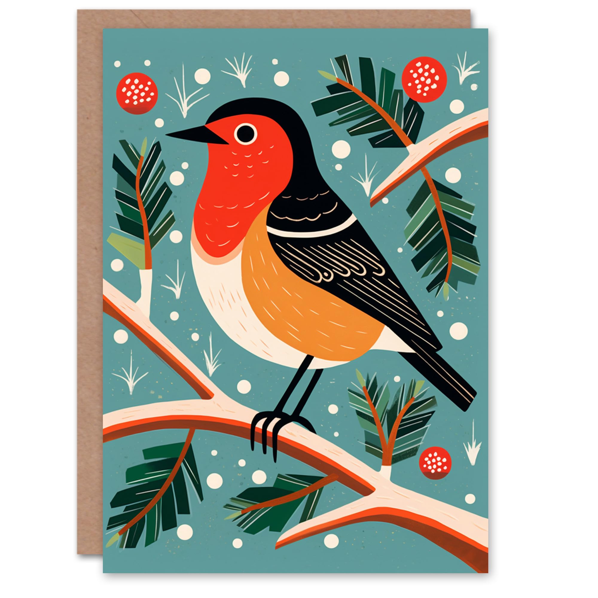 Wee Blue Coo Robin Bird Tree Bauble Modern Folk Art Fun Xmas Art Blank For All Christmas Card