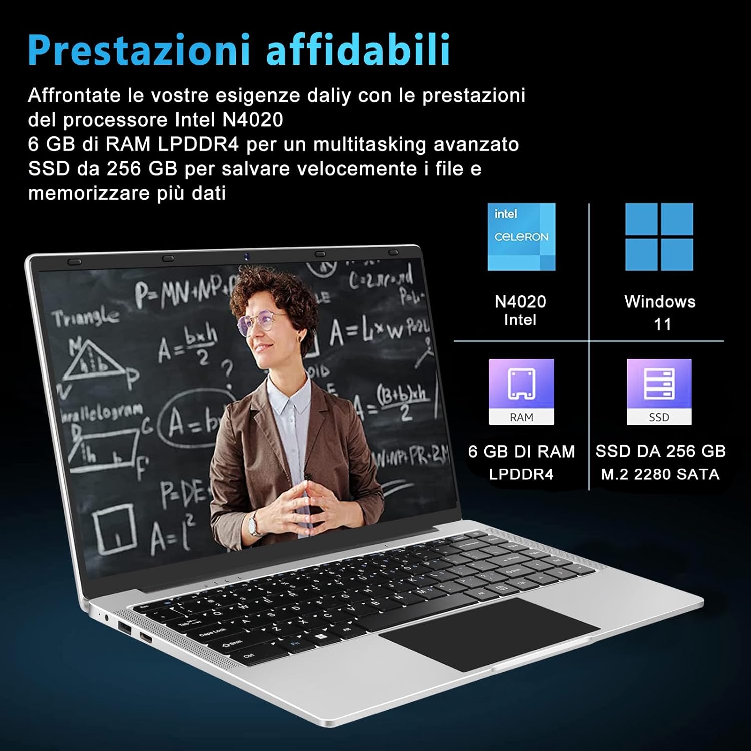 WOZIFAN PC Portatile 14 Windows 11 Notebook Intel 128 GB ROM Supporta lespansione SSD 1TB 6GB RAM 2.4G+5G WiFi 1080 FHD BT 4.2 USB HDMI con mouse senza fili adesivi per tastiera Italiana-Argento WOZIFAN PC Portatile 14 Windows 11 Notebook Intel 128 GB ROM Supporta lespansione SSD 1TB 6GB RAM 2.4G+5G WiFi 1080 FHD BT 4.2 USB HDMI con mouse senza fili adesivi per tastiera Italiana-Argento
