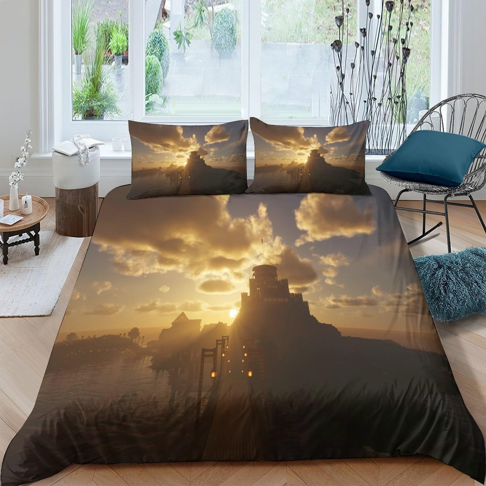 Ctjqhvkz Style-2 3D Printed Sunset Clouds Fitted Sheet Microfiber Gold Sky Mattress Cover, Soft Washable Bed Cover For Bedroom Decor Single（135X200cm）