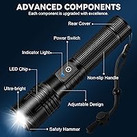 Vista 9 de Linterna LED Recargable de Alto Lúmenes, 99,000 Lúmenes Linternas Súper Brillantes con 5 Modos, Ajustable, Resistente al Agua, Potente Linterna