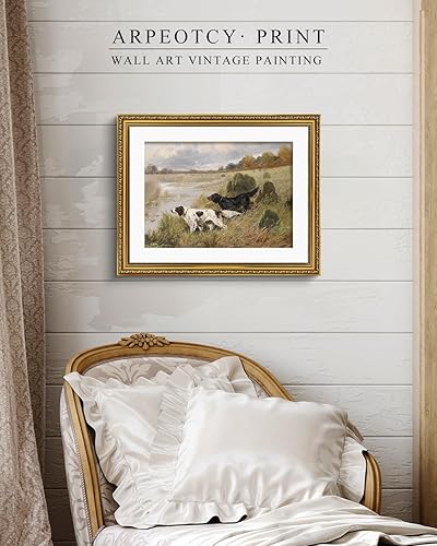 Miniatura 3 de ARPEOTCY - Arte de pared grande con marco dorado antiguo, pinturas retro de paisaje con río, obra de arte en lienzo, estilo victoriano, para