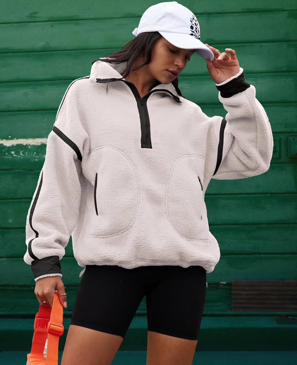 LAMISSCHE Half Zip Sweatshirt Women Oversized Sherpa Jacket V Neck Fleece Pullover Hoodie with Pockets - Image 2