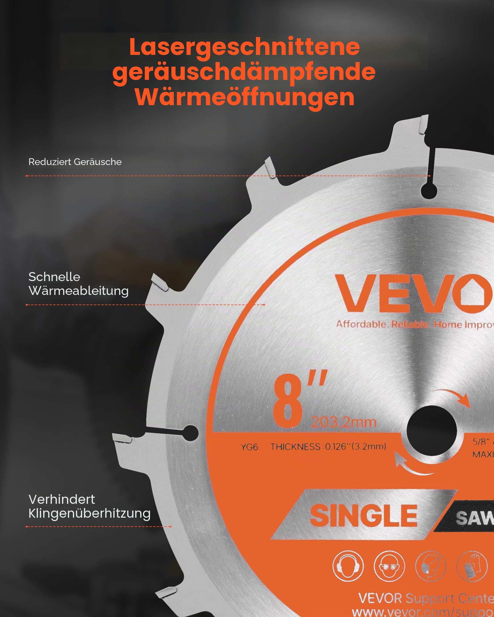 VEVOR Sägeblatt Set Dado Klingensatz (203 mm φ, 12 scharfe Zähne) aus Legierung, Nutfräser mit Spanschneidern & Unterlegscheiben, geräuschreduzierende Wärmeabzüge, zum Schneiden von Hartholz