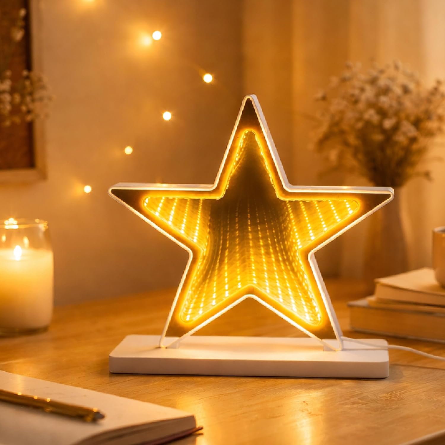 3D Star Infinity Mirror Light, LED Tunnel Night Light with USB Power for Bedroom, Game Room, Parties & Holiday Gifts, Mother's Day, 7.9x7.8 Inches