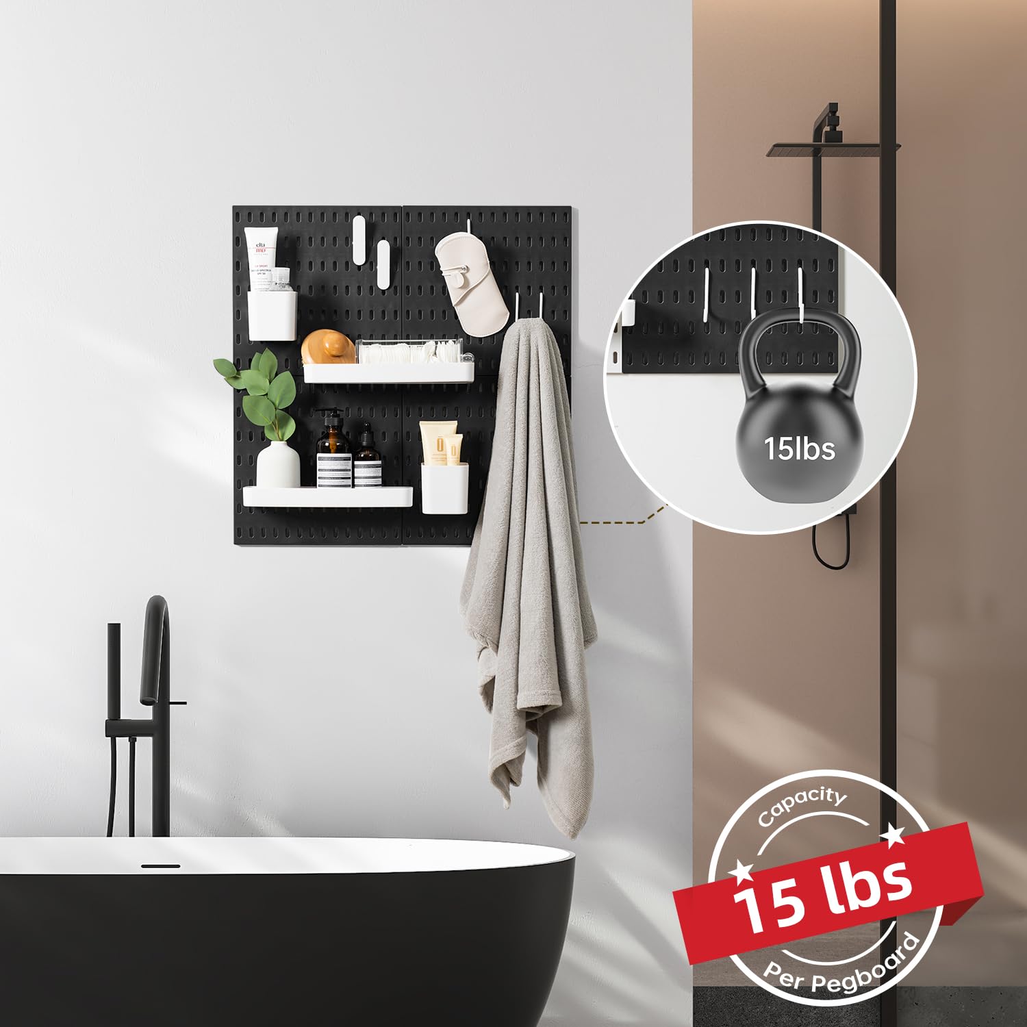 VUSIGN Kit d'organisation murale combinée, 4 panneaux perforés et 17 accessoires de suspension modulaire, kit de panneaux perforés pour chambre à coucher, maison, bureau, salle de bain, 55,9 x 55,9