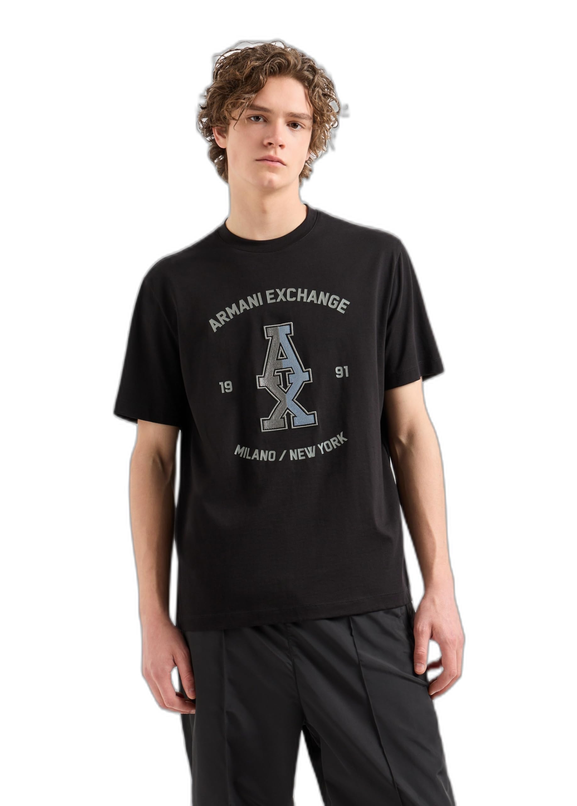 Armani Exchange Men's Large Central Stacked Ax Logo Milano New York Text Surrounding Regular