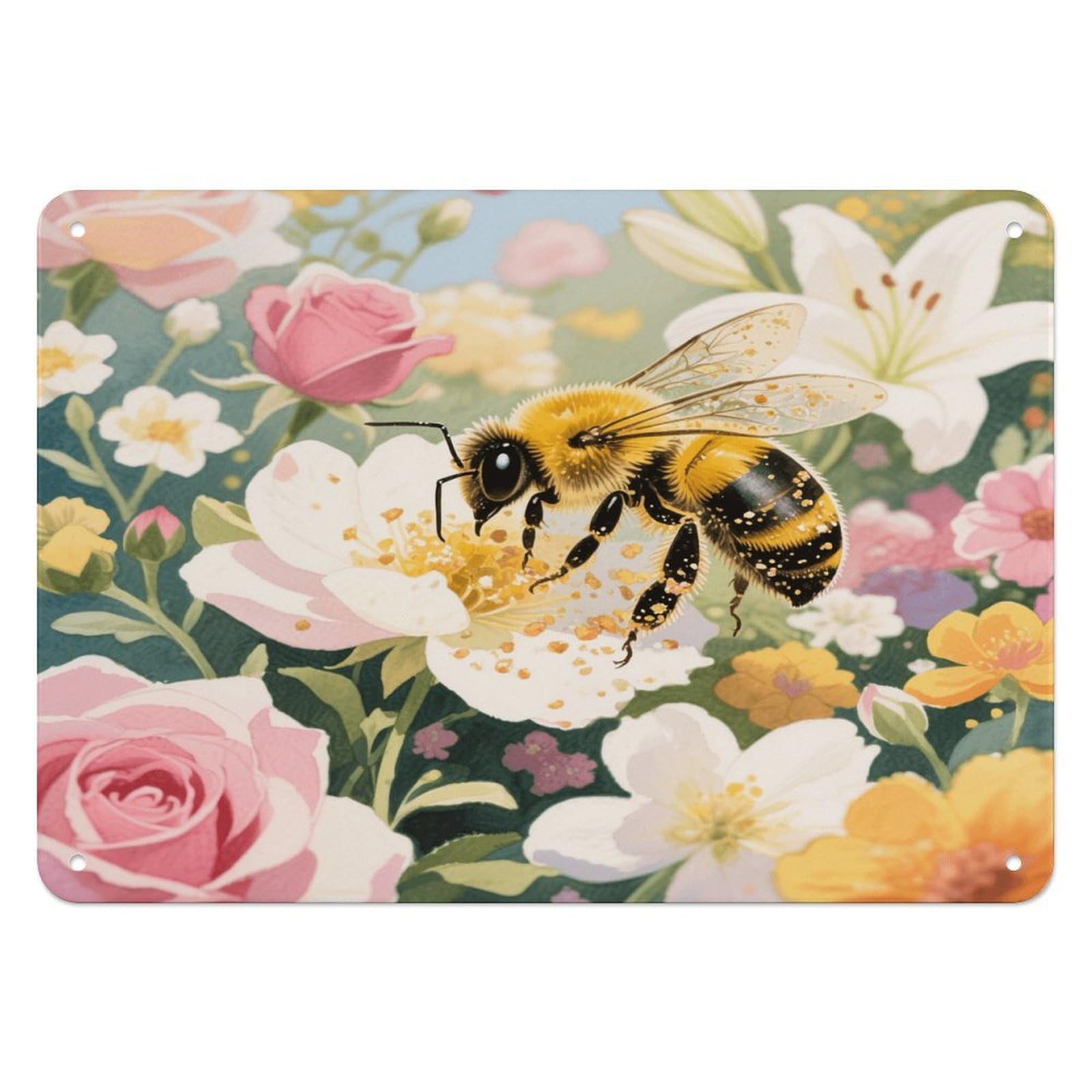 Fekiloot Style Honey Bees Collecting Honey Wall Decor Iron Painting Metal Sign