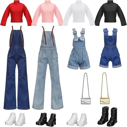 Geyoga 14 piezas de ropa de muñeca y accesorios para muñeca de 11.5 pulgadas, pantalones de algodón de mezclilla de manga larga, zapatos superiores,