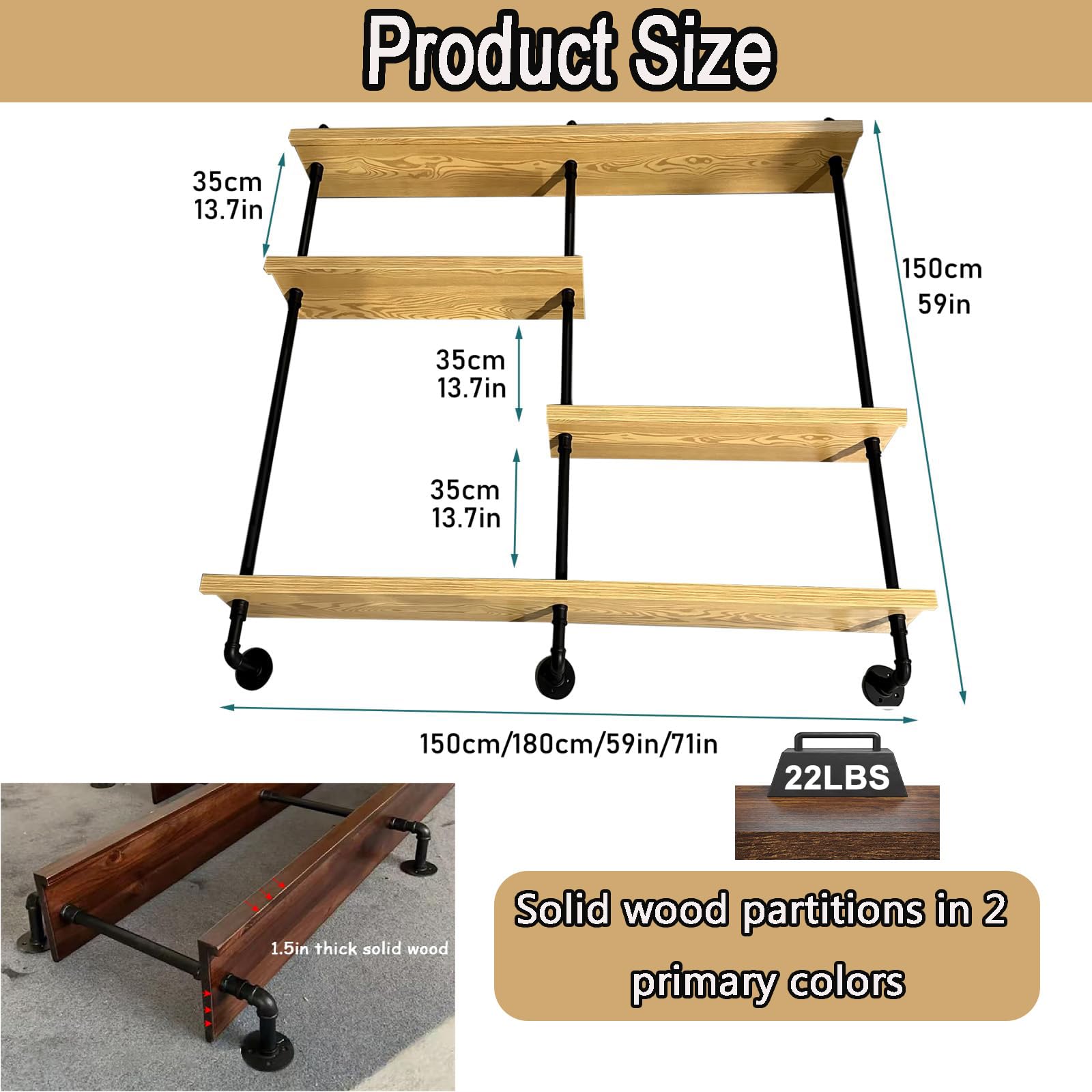 Estante de Vino montado en la Pared con luz, 4 Modernos estantes de Madera para Botellas de Licor, estantes flotantes, Organizador para Bar y Comedor (150×20×150CM Nuez)