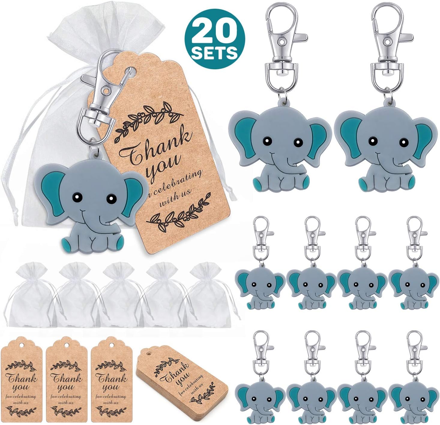 20PCS Blue Elephant Keychains Kit