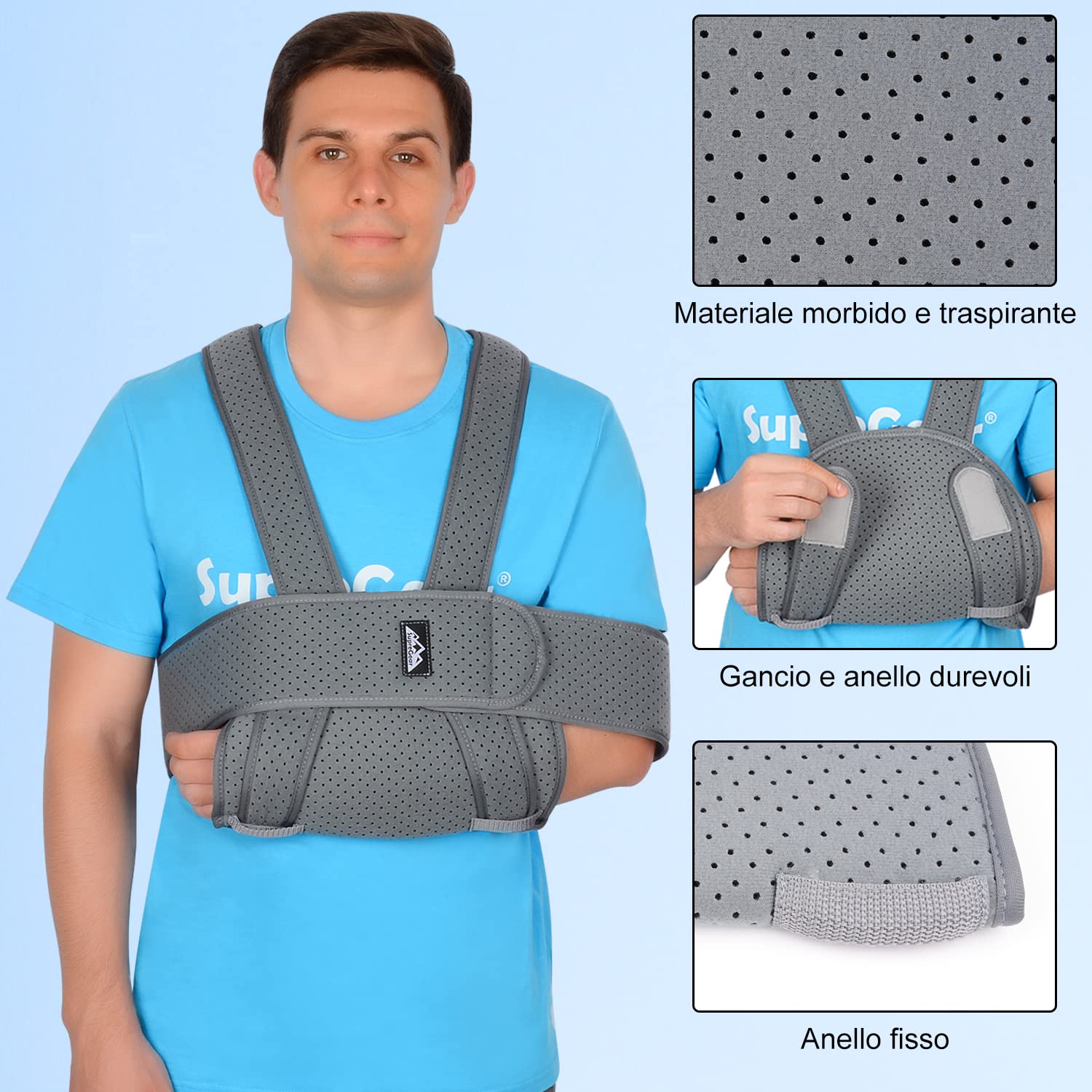 supregear Reggibraccio Tutore Supporto Spalle, per Braccio/Mano/Gomito feriti, Tutore Immobilizzatore Comodo Regolabile, Sling Swathe, Traspirante, Grigio Scuro