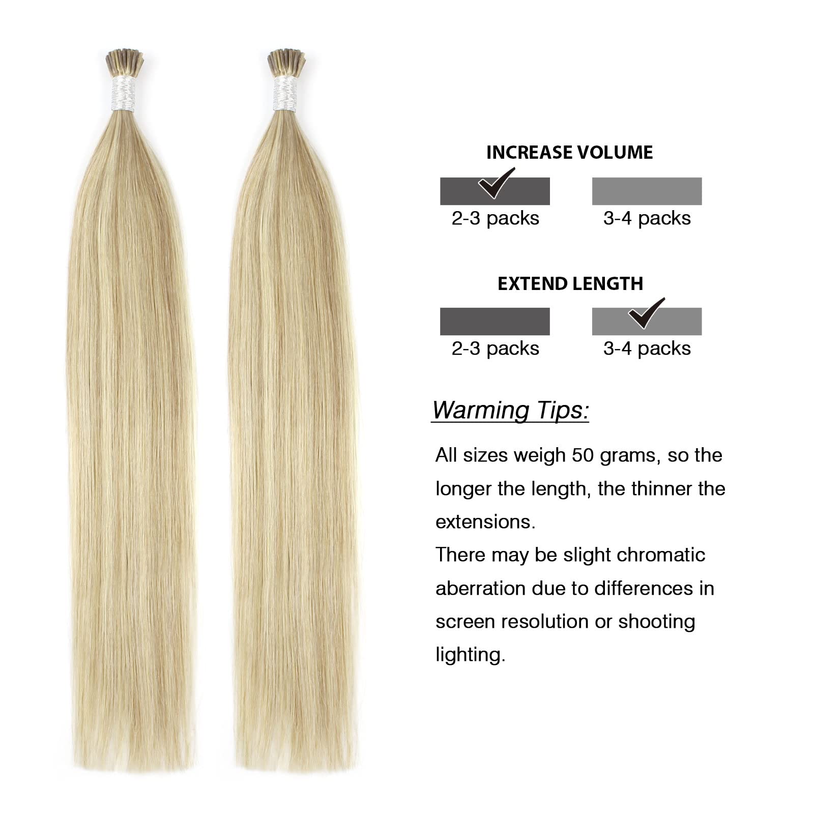 ABH AmazingBeauty Hair Itip Hair Extensions Human Hair 14 Inch I Tip Extensions Dirty Blonde Highlights With Bleach Blonde Fusion Real Human Hair Extensions 100strands 50G Pre Bonded Hair Extensions - Image 3