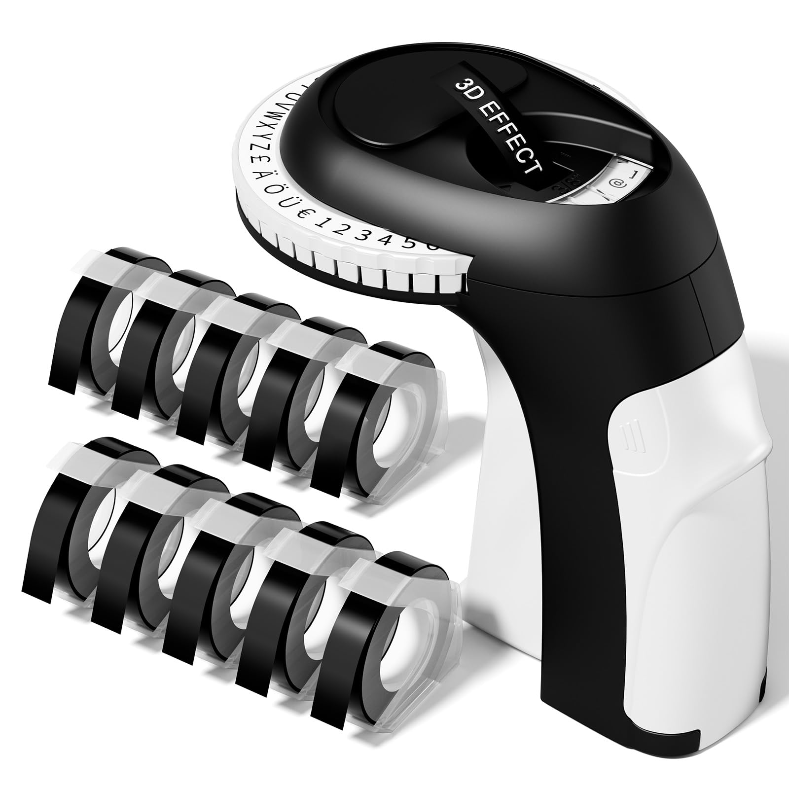Vixic Prägegerät, Tragbarer Beschriftungsgerät Selbstklebend Prägegerät, Beschriftungsgerät Retro 3D mit 10 Prägebändern für zu Hause und für Bastel- und Hobbyprojekte, Schwarz