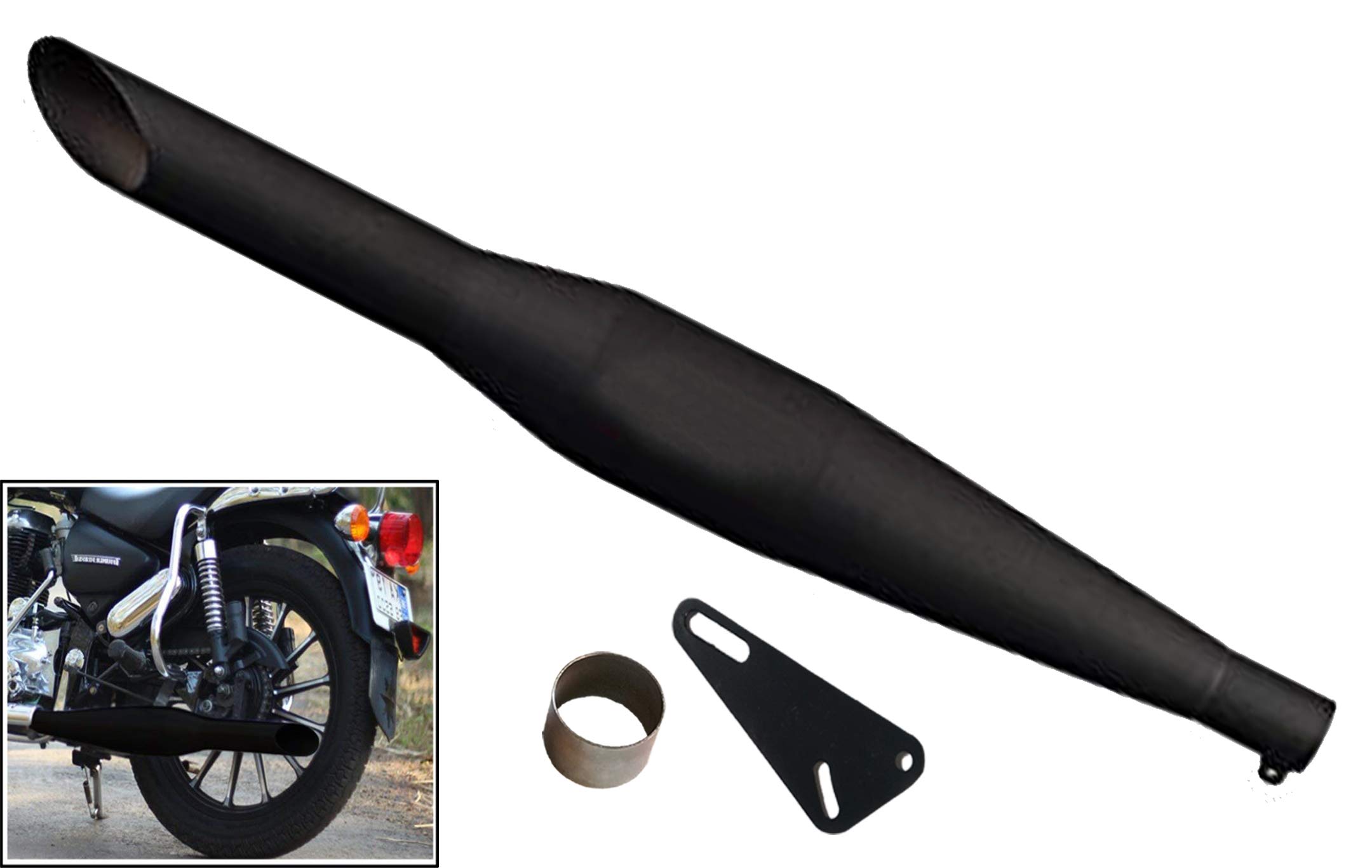 Blue Sky 42 Bike Silencer Exhaust Glasswool Redrooster/Red Rooster Black Bullet Filter Exhaust With Zed Clamp & Bush for Royal Enfield Bullet 500-image-29