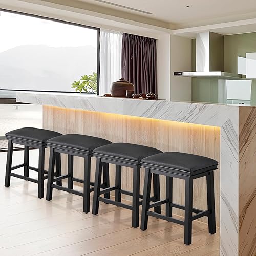 Miniatura 57 de ALPHA HOME Juego de 2 taburetes de bar, taburetes de cocina de madera maciza con cojín de piel sintética gris, taburetes de bar con base de madera