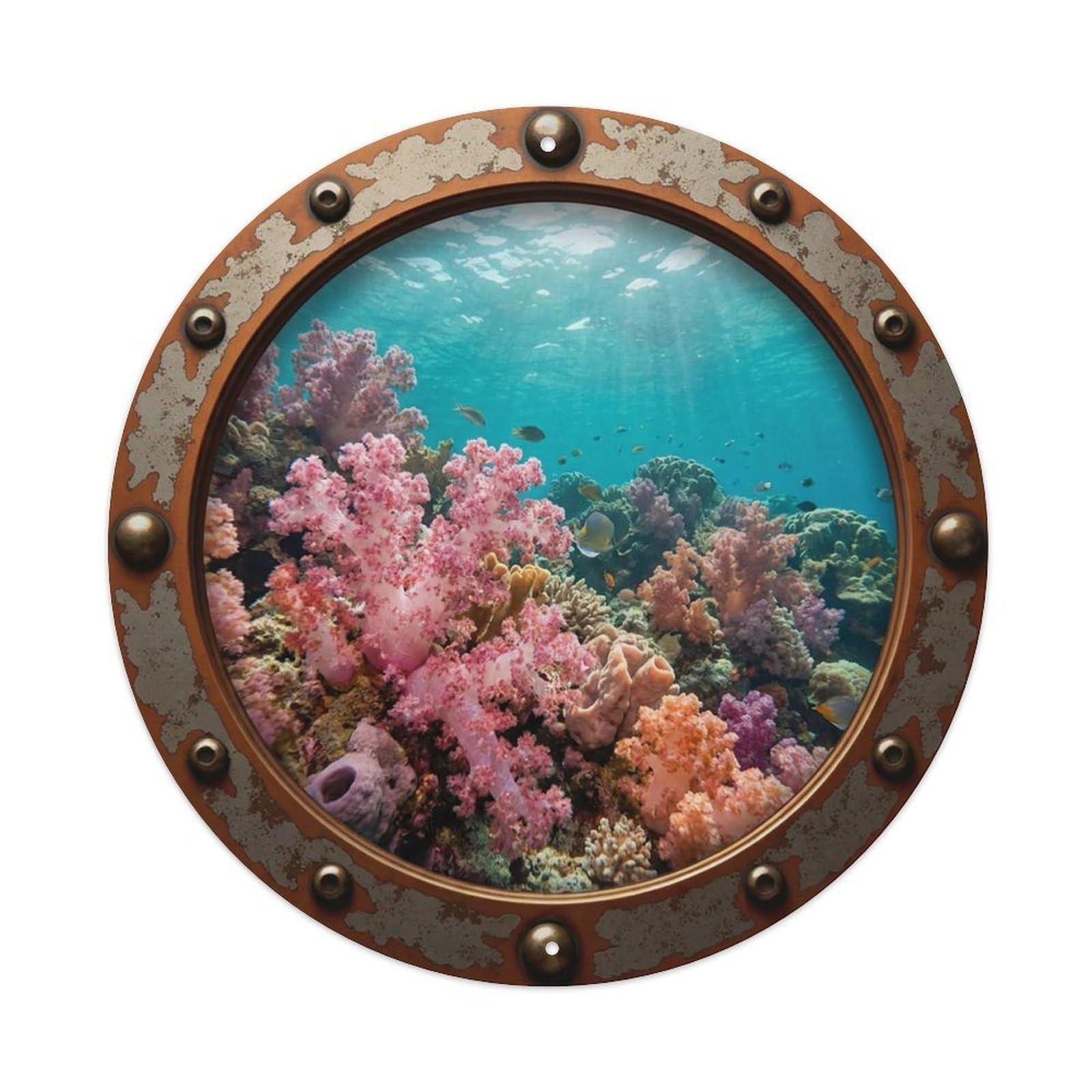 Gead 8X8inch Style Vintage Porthole Carnation Coral Nautical Window View Metal Tin Sign