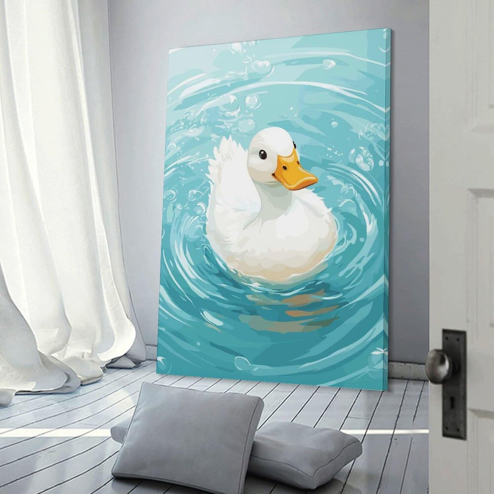 Junmoney Duckling in Water Wall Art Print, 24x36inch(60x90cm), for Study, Office Or Focused Interiors, Home Office Artwork with Decorative Appeal