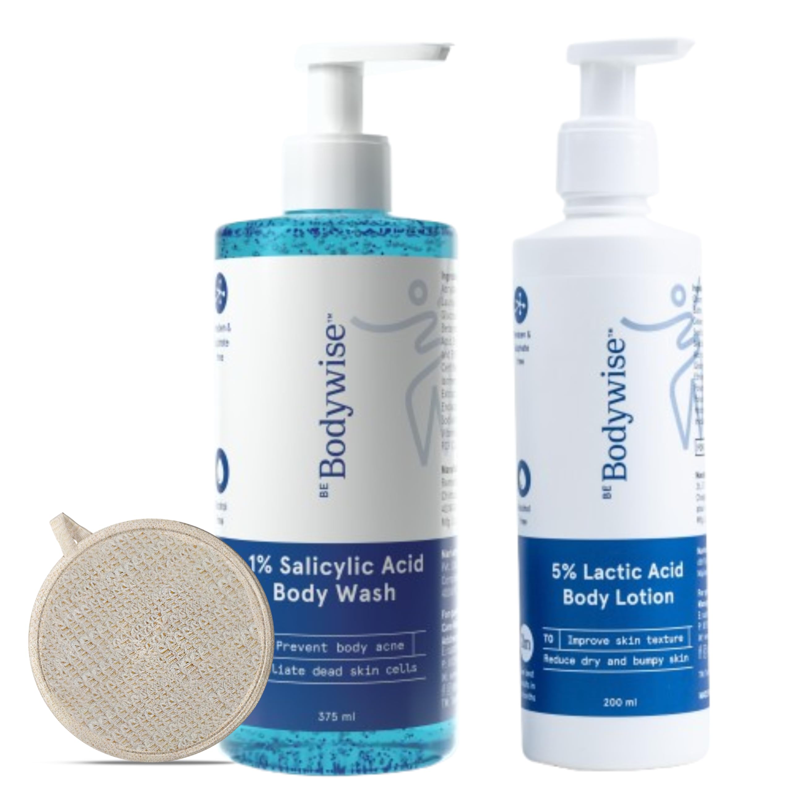 1% Salicylic Acid Bodywash 375 mL with Loofah & 5% Lactic Acid Lotion 200 mL for Women | Helps to Prevent Body Acne, Cleanses Skin & Nourishes Skin | Paraben and SLS Free