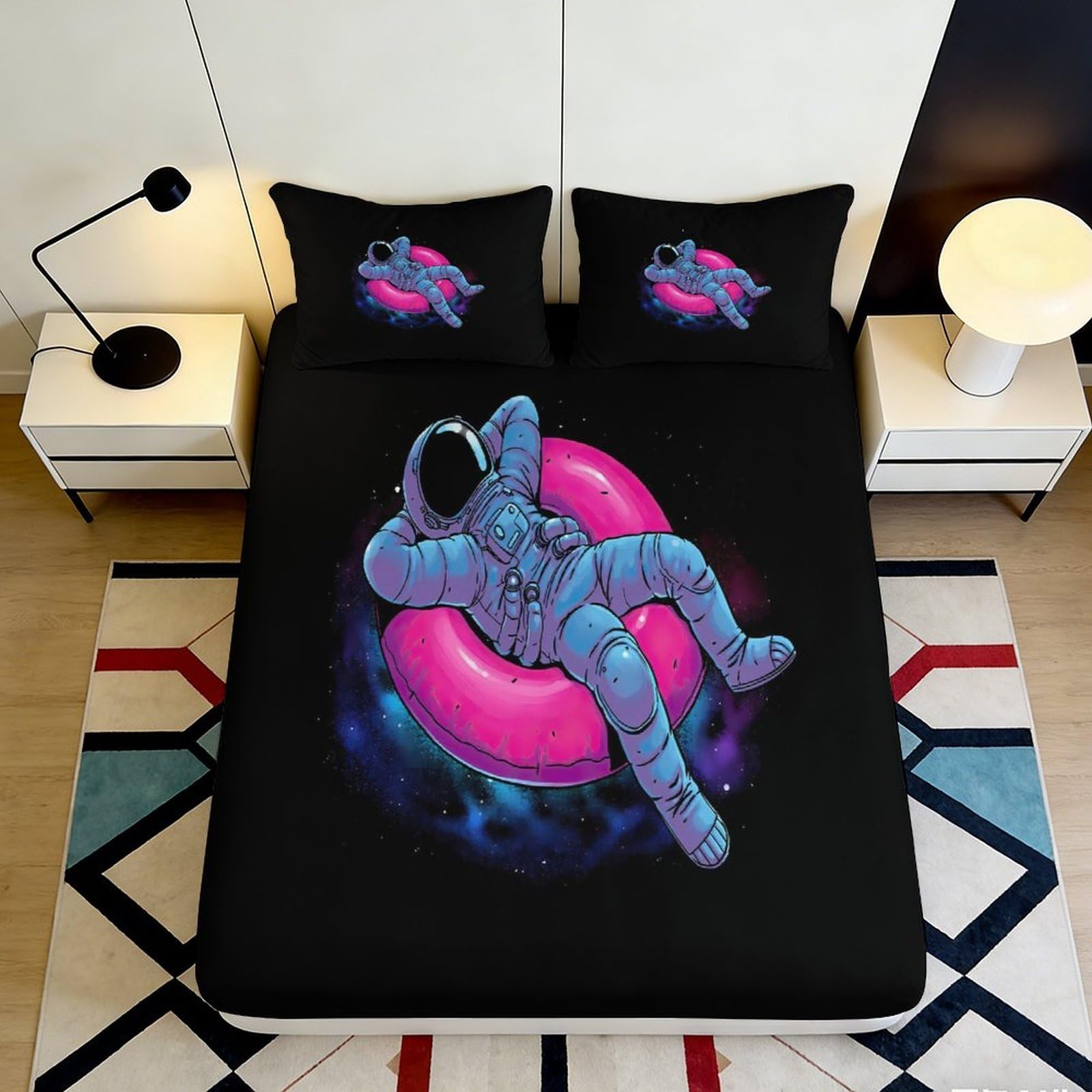 Jqzkxnhpbr Style-9 3D Printed Astronaut Floating Fitted Sheet Microfiber Soft Breathable Neon Planet Bed Cover For Bedroom Dorm Decor 90X200x25cm