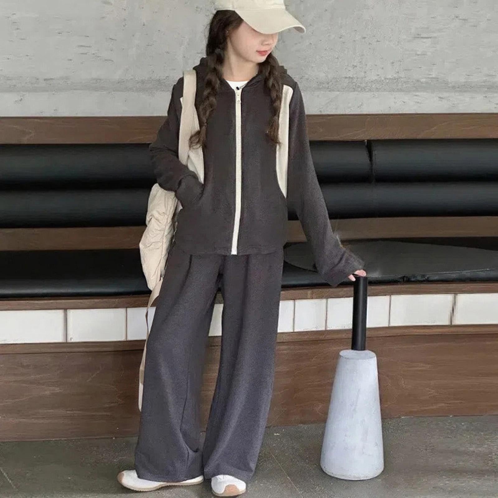 Conjunto de chándal de pierna ancha con cremallera completa para