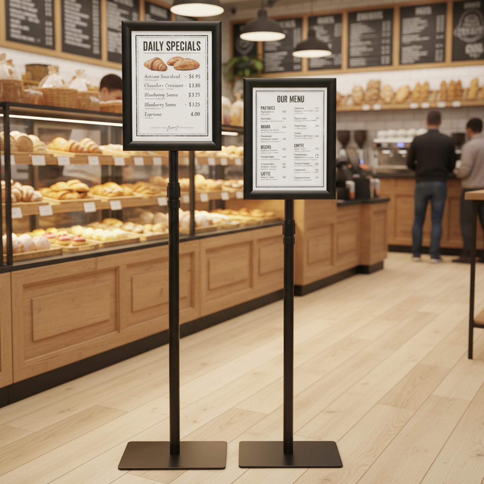 GIANTEX Supporto per poster A4, set di 2 espositori con rotazione a 360°, altezza regolabile 74-118 cm, base ponderata, pannello per menu, matrimonio, ristorante (nero, 2)