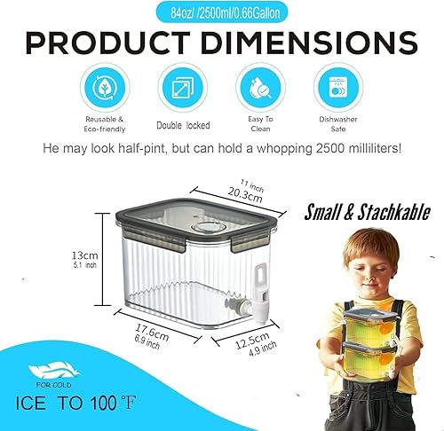 Miniatura 2 de Dispensador pequeño de bebidas con espigas, jarra dispensadora de bebidas de plástico de 84 onzas, recipiente de limonada de leche de té helado de