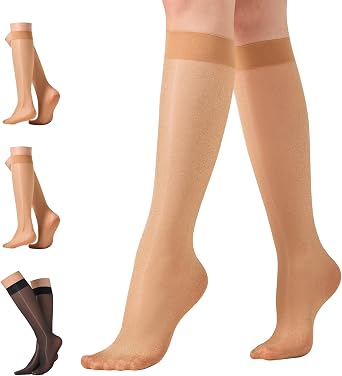 3 Pairs Knee High Pop Socks Women 40 Denier Glossy Knee Highs