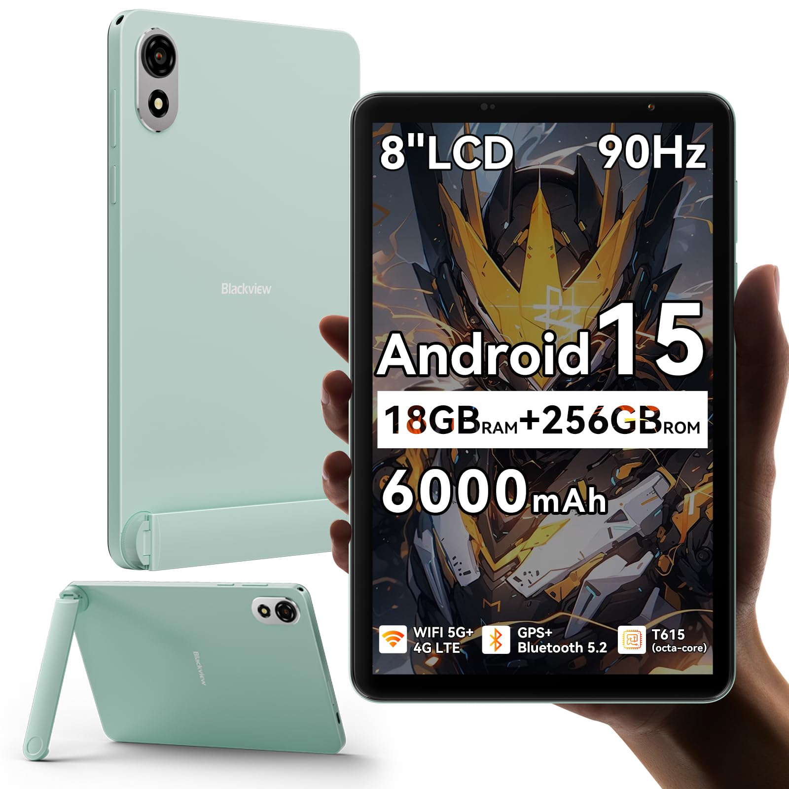 Blackview ZENO 1 8 pollici Tablet Android 15 90Hz 800x1280 - Ultra leggero&compatto Gaming, T615 8 core AI Chip, 18GB RAM+256GB ROM(2TB TF)/4G LTE+WiFi5G/Face ID/6000mAh/8MP+8MP/Widevine L1/BT5.2/GMS