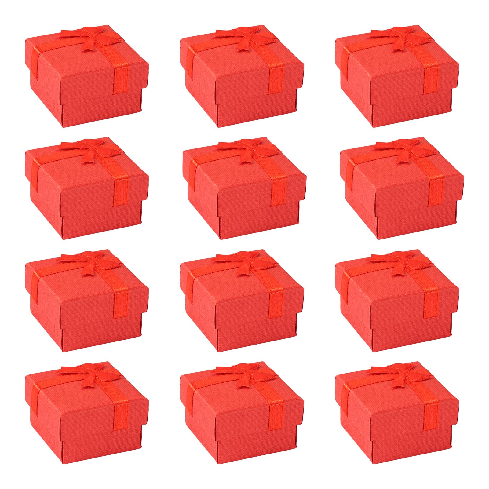 Cheriswelry 12 Pack Cardboard Rings Boxes with Sponge Inside Square Rings Boxe with Bowknot for Proposal Engagement Wedding Anniversary Red