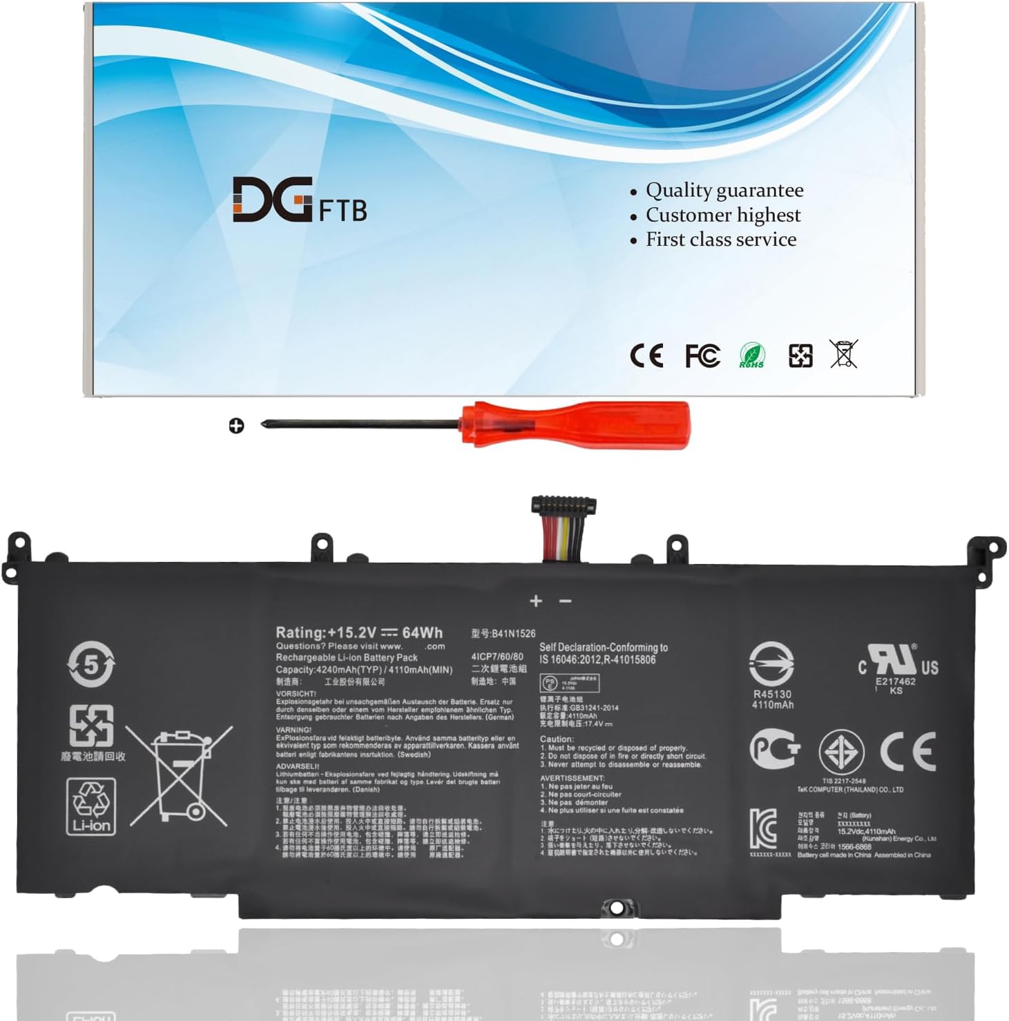 B41N1526 Replacement Laptop Battery for ASUS ROG Strix GL502V GL502VT GL502VM S5 S5VT6700 GL502VT-BSI7N27 0B200-01940000 (15.2V 64Wh/4110mAh)
