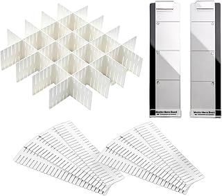 Drawer Dividers 8/16P 2 Mirror Memo Stands Organizer Set (8PACK-WH) | Cut-to-fit interlocking drawer grids; mirror memo holder w/phone slot+charge port; plastic makeup vanity organizer