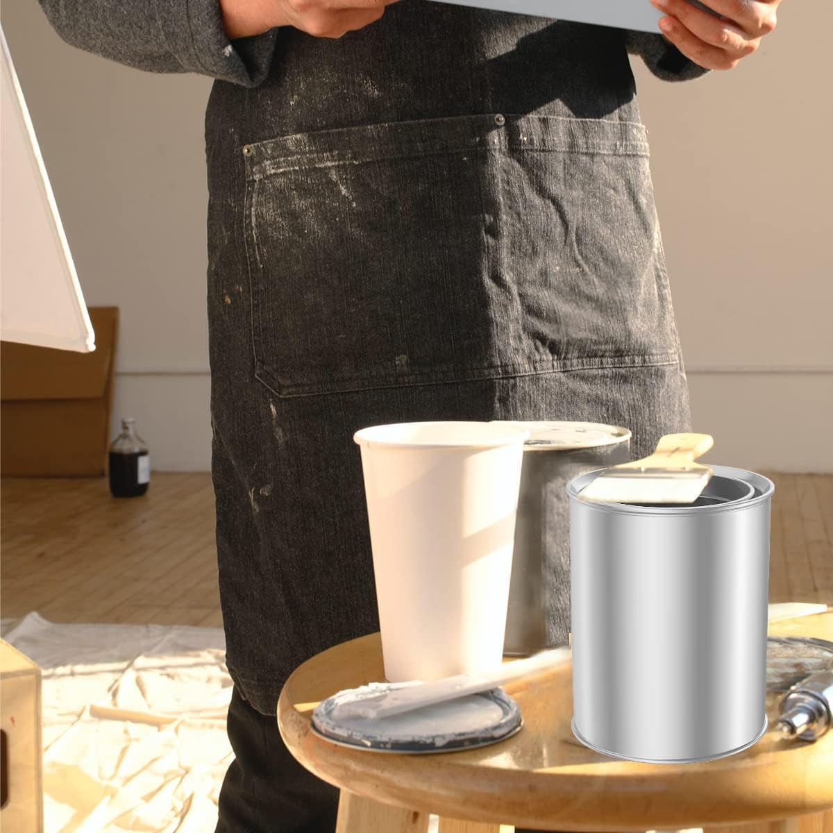 MEETOZ 6 latas de pintura vacías de 1 litro con tapas, latas de pintura vacías sin forro con tapas, para artes y manualidades, proyectos de bricolaje, pintura, artes y manualidades