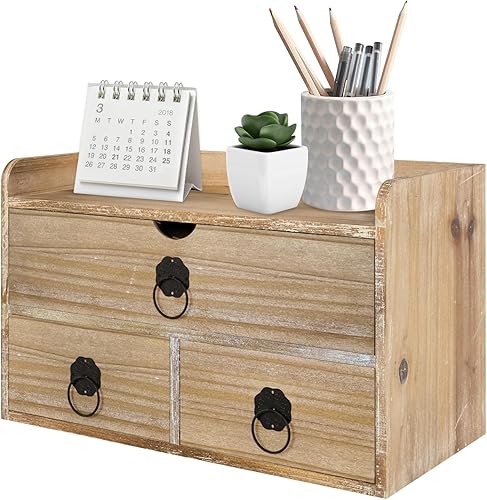 Miniatura 13 de Organizador de escritorio de madera con cajón, organizador de escritorio de madera blanca, caja de organización de almacenamiento en mesa para