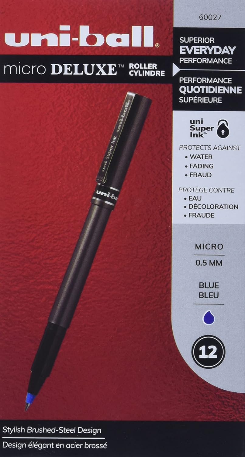 uniball Deluxe Micro Point Roller Ball Pens, Blue (60027) Buy Online