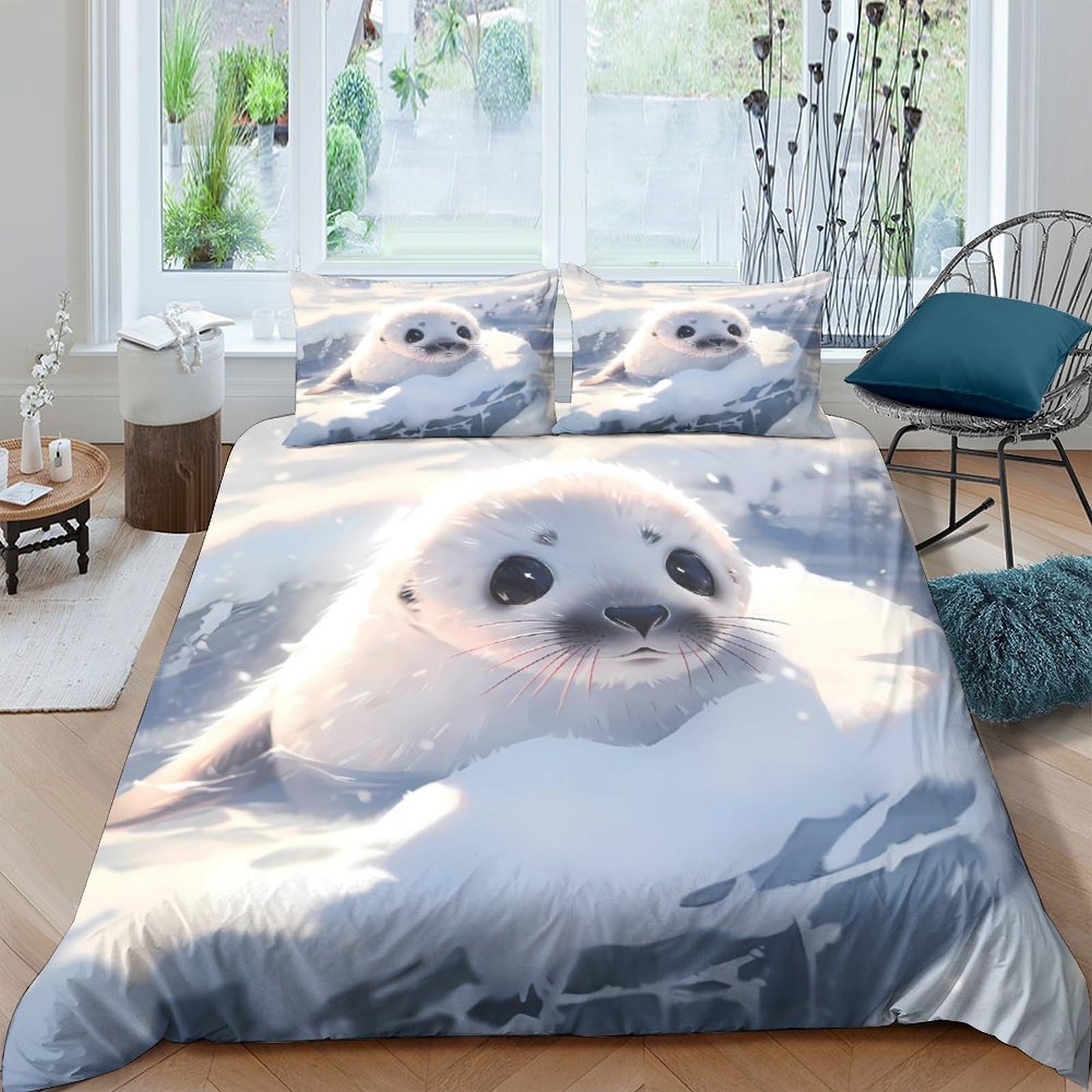 Ctjqhvkz Style-8 3D Printed Baby Seal Fitted Sheet Microfiber Soft Anti-Slip Arctic Ice Bed Cover For Bedroom Guest Room Mattress Protection Single（135X200cm）