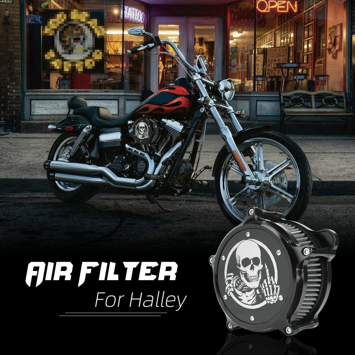Skull Style Motorcycle Air Cleaner Kit Fit For Harley Touring Softail M8 2017-2024 CNC Aluminum High Flow Air Filter Replaceable Washable Filter Element (Black)