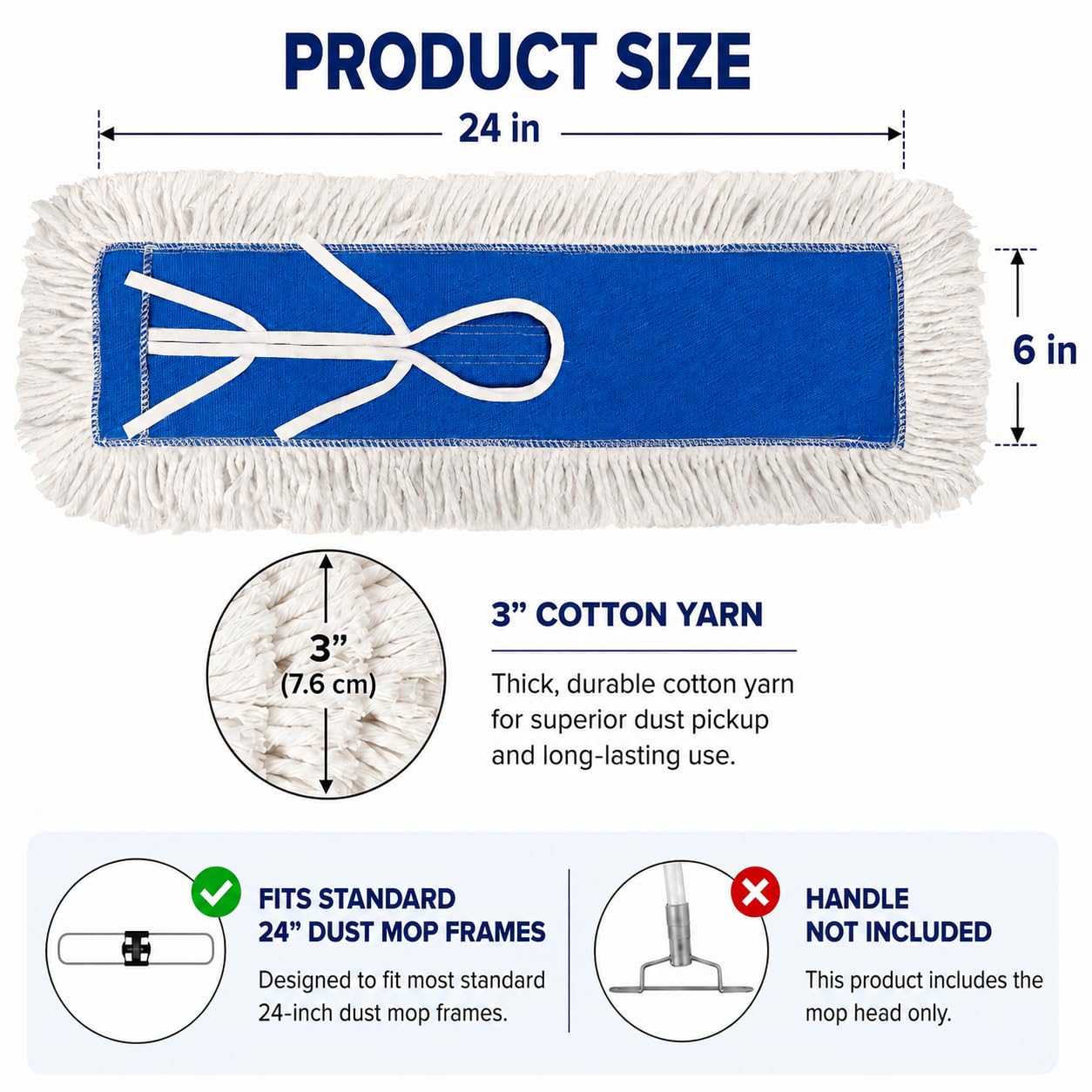 bonison Industrielle Stärke Baumwolle Staub Mop Head Refill, dick getuftet Ersatz Kopf für Zuhause, gewerbliche Nutzung, passend für Standard Größe Mop Rahmen, perfekt für Hartholz, Laminat, Beton