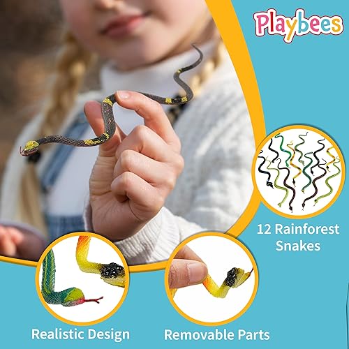 Miniatura 5 de Playbees Serpientes de juguete de goma, paquete de 12, 14 pulgadas, serpientes de juguete de plástico falso, serpientes realistas para niños,