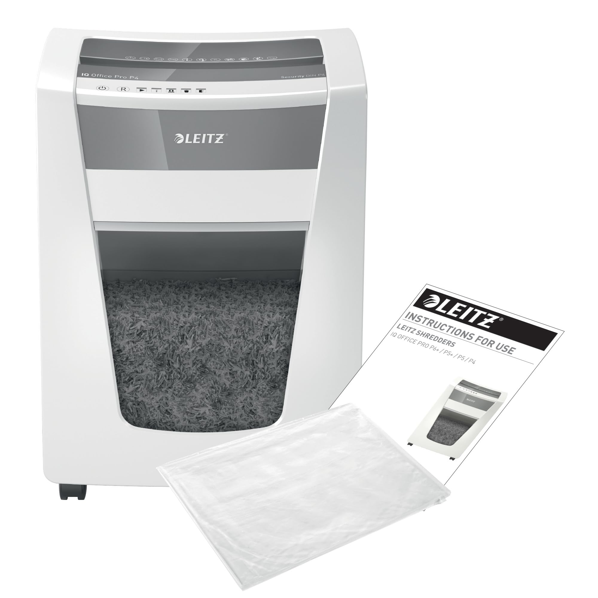 Leitz IQ Distruggidocumenti Office Pro P4, 20 fogli A4, Taglio a frammento, Capacità 30 litri, Tecnologia anti-inceppamento, Tecnologia Touch-Control, 80060000